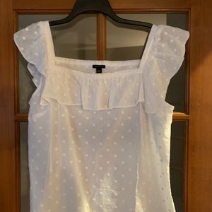 Ann Taylor white cotton dot embroidered ruffle square neck tank top. NWT-size L.
